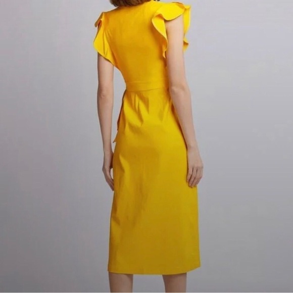 A.L.C. Linen Walker Ruffle Midi Wrap Dress. Yellow. Size 2 - Picture 2 of 16